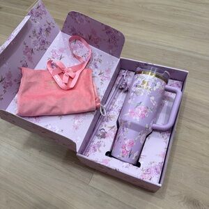Stanley x Love Shack Fancy 40 Oz Purple Floral Tumbler with Pink Bag